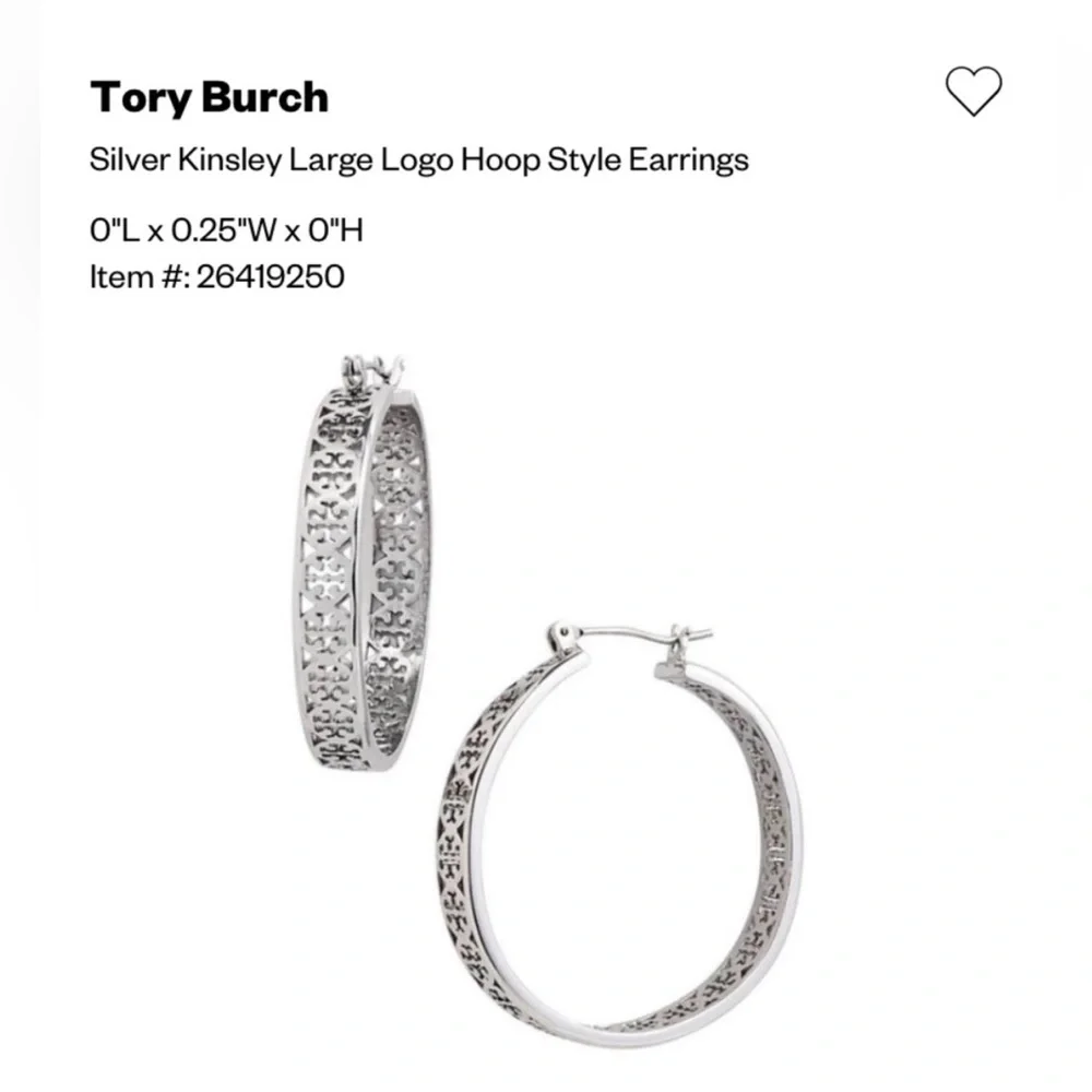 Tory Burch Large Silver Kinsley Hoop Earrings NWT‎